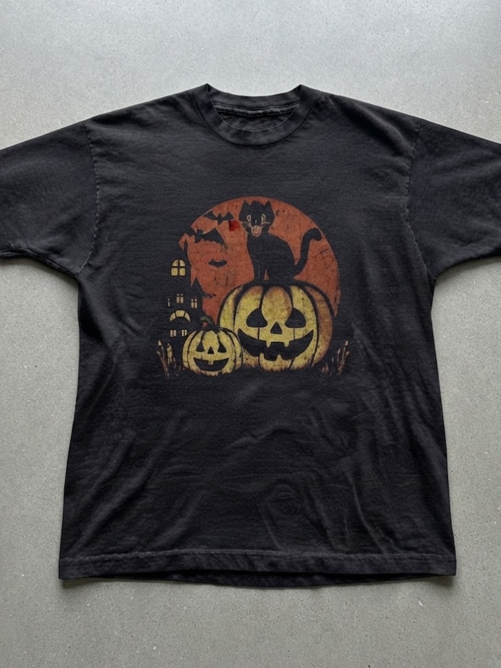 Halloween Spooky Cat Graphic Gildan Crew Neck Cotton Tee